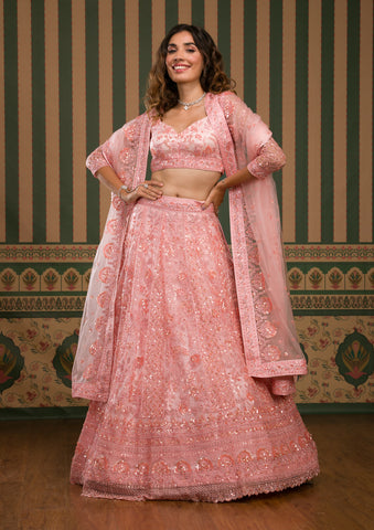 Buy Soft Net Party Wear Lehenga Choli In Pink Color Online