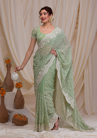 Dilruba Laheriya With Fancy Border Moss Chiffon Saree Multi Color DN 1008
