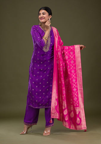 Buy Tiny Pink Violet Floral Flower Silk Crepe Salwar Suits Printed Fabric –  FAB VOGUE Studio®