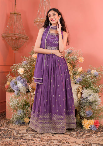 Buy Purple Readymade Fancy Designer Party Wear Net Gown