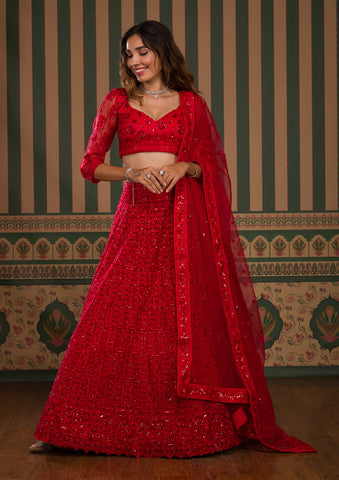 RE - Designer Party Wear Red Colour Lehenga Choli - Featured Product