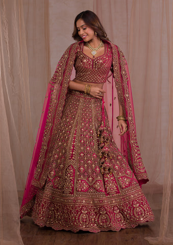 Buy Pink Organza Embroidery Floral V Neck Crystal And Sequin Lehenga Set  For Women by Silky Bindra Online at Aza Fashions.