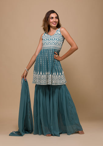 Order Pakistani Party Wear Sharara Suit Style Dress Online From Saluja Store