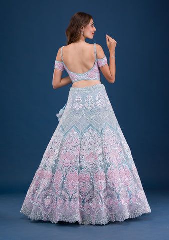 Wedding Wear Blue Soft Netted Designer Lehenga Choli Designed With Sequence  Work – Kaleendi