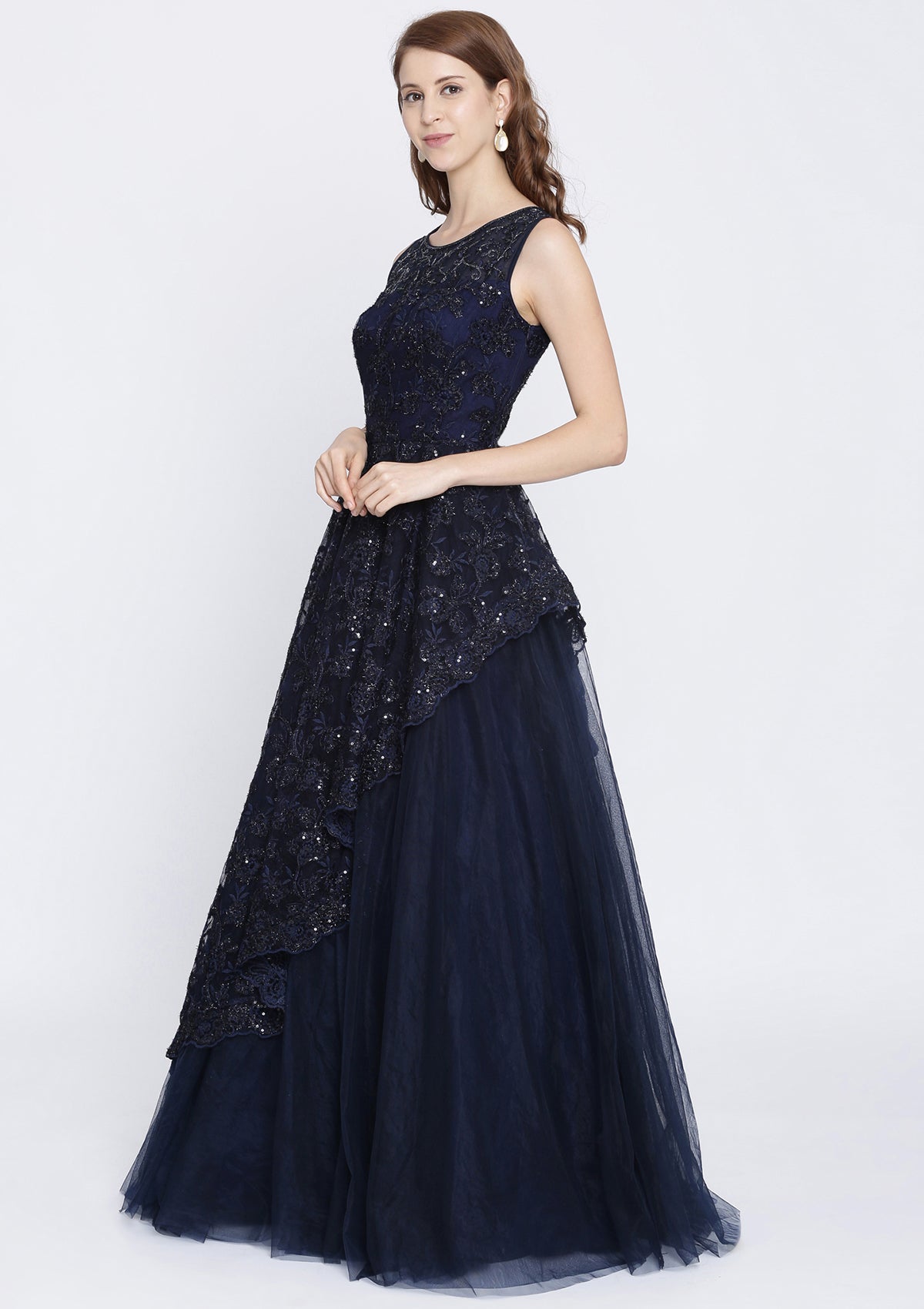 navy blue net gown