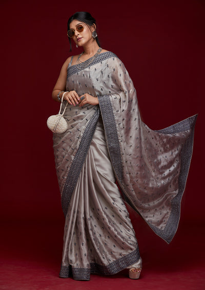 Grey Sequins Shimmer Saree