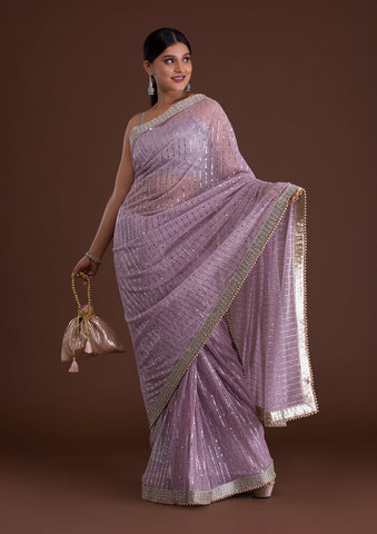 PURE SATIN BRAND NEW LAVENDER COLOUR SAREE