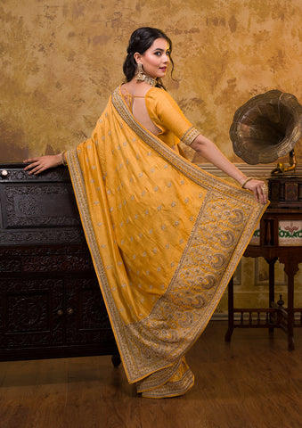 Yellow Brasso Sangeet Party Indian Pakistani Peacock Saree SREXO34103 –  ShreeFashionWear