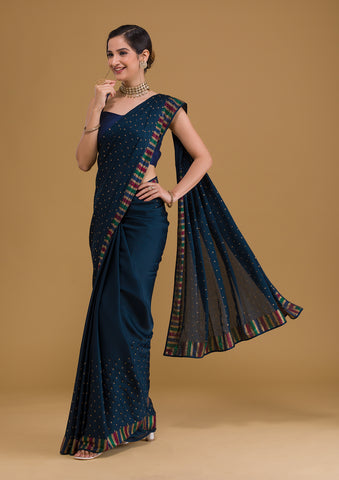 CM - Royal Blue Colour Lichi Silk Saree