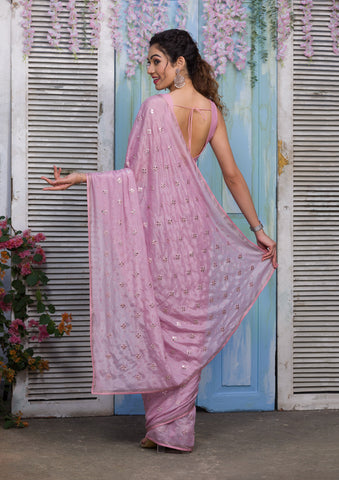 Designer Light Pink Lichi Silk Saree – Cygnus Fashion