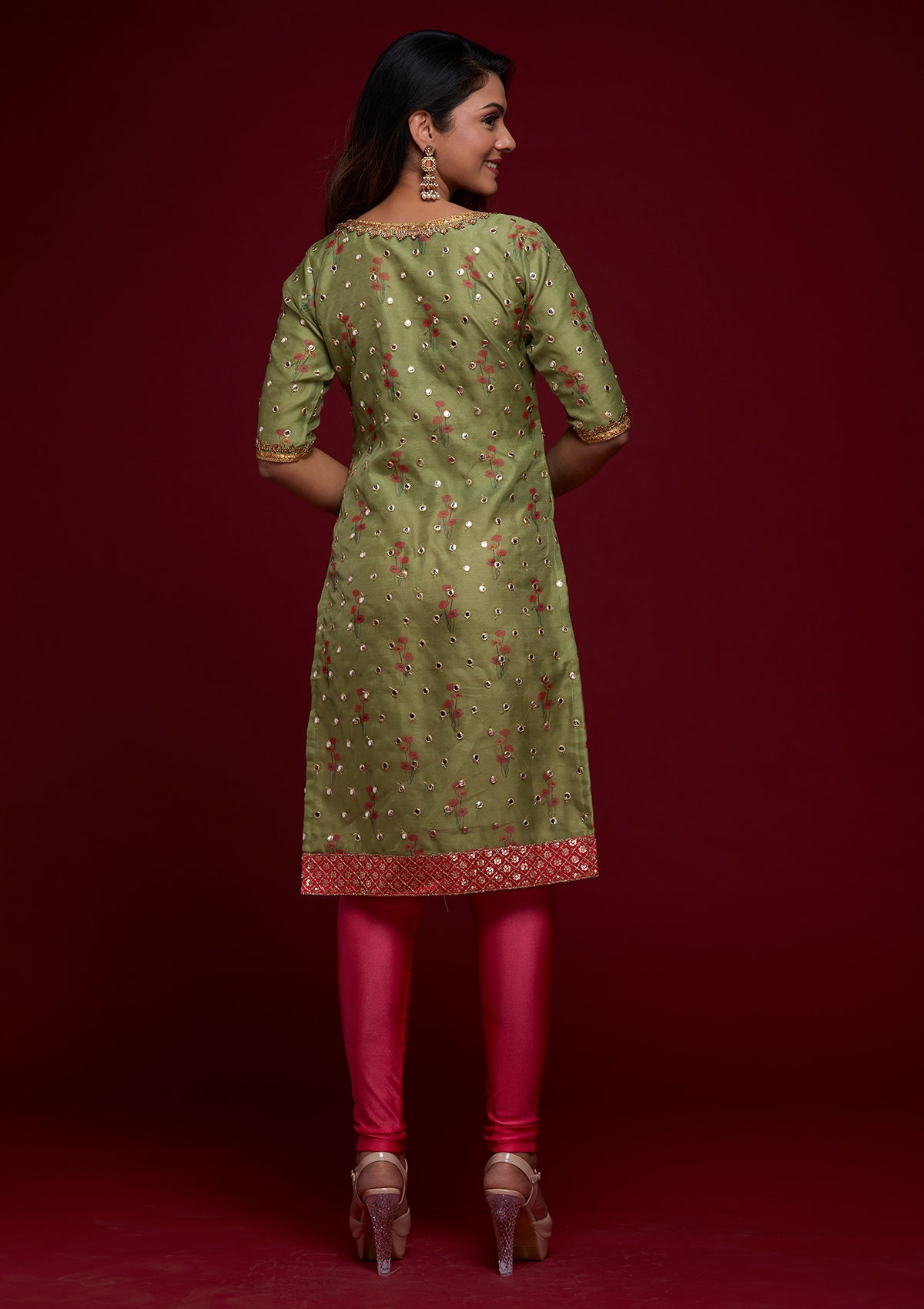 Parrot Green Zariwork Shimmer Designer Salwar Suit - Koskii
