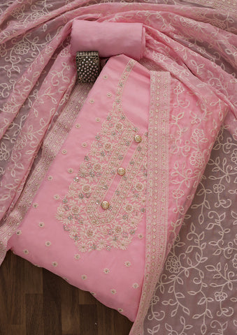 Woven Design Zari Organza Unstitched Dress Material – Inddus.com