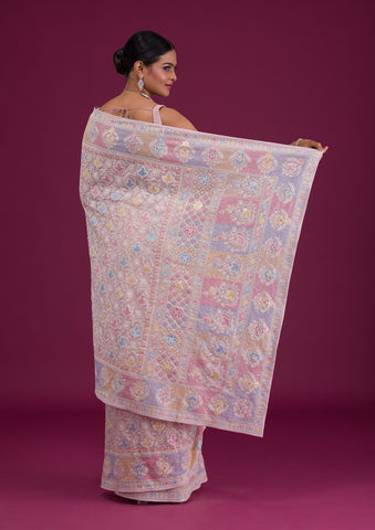 Light Pink Dola Silk Wedding Saree