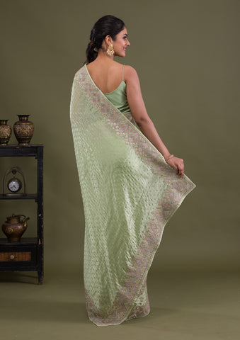 Mehendi green Pure Silk Handwoven Chanderi Saree With Silver Zari –  Wearitage India