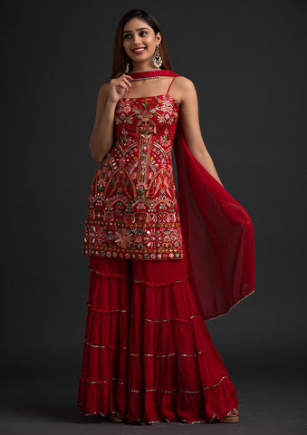 Women's Look Stunning With Designer Wine Color Bridal Sharara Suit