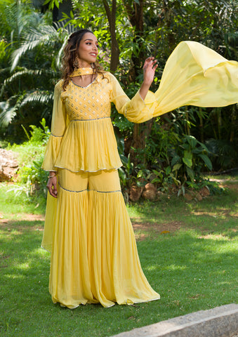Glorious Yellow Color Heavy Rayon Sequence Work Designer Salwar Suit