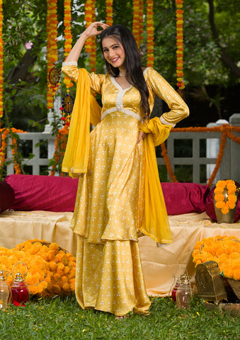 Exquisite Cotton Embroidered Yellow Salwar Suit -