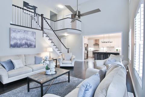 modern living room with nickel fixtures