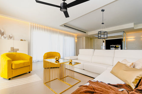 modern living room with matte black fixtures