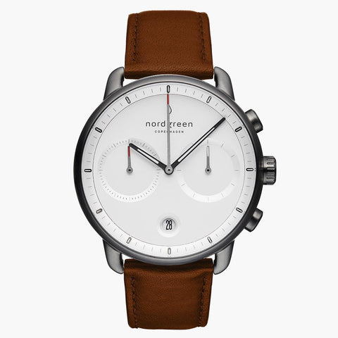 Pioneer - White Dial/ Brown Leather