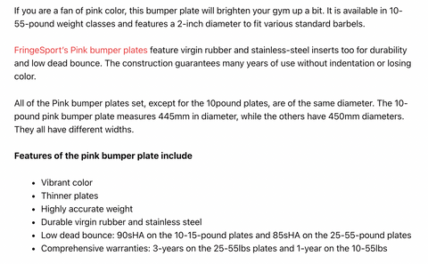 bodypusher.com review on pink bumper plates