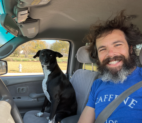 The Fringe Sport CEO, Peter Keller, with his dog Shadow. Yes, 2022 was a strange year.