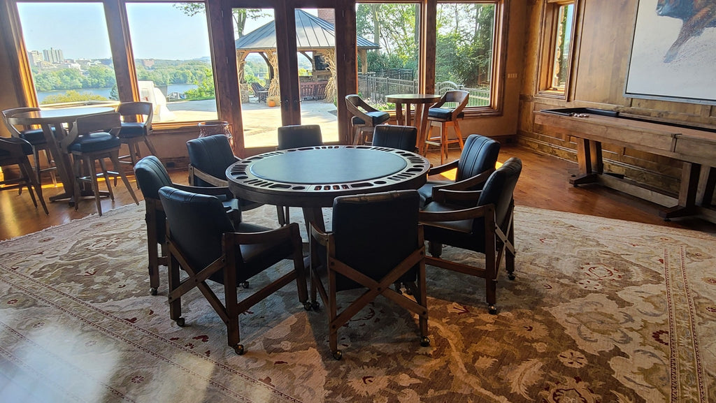 Petaluma poker table with shuffleboard and stools