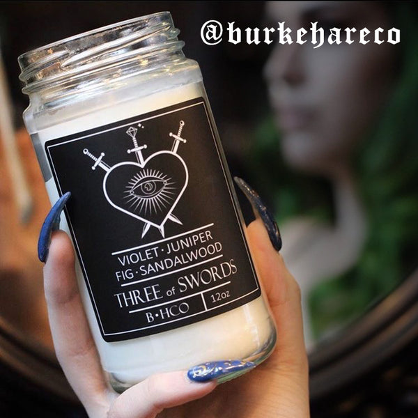 Burke hare and co three of swords handmade candle 
