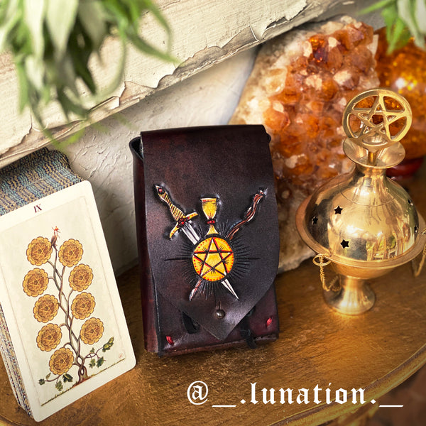 Lunation leather tarot keeper pouch handmade pentagram