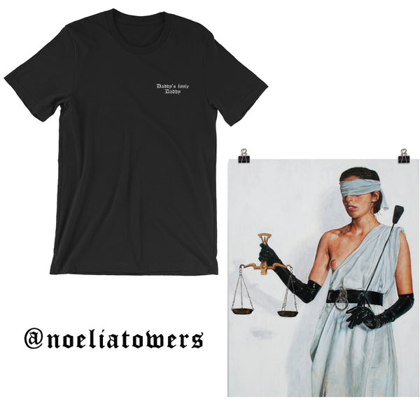 Noelia Towers daddys little daddy black t shirt and justice fine art print