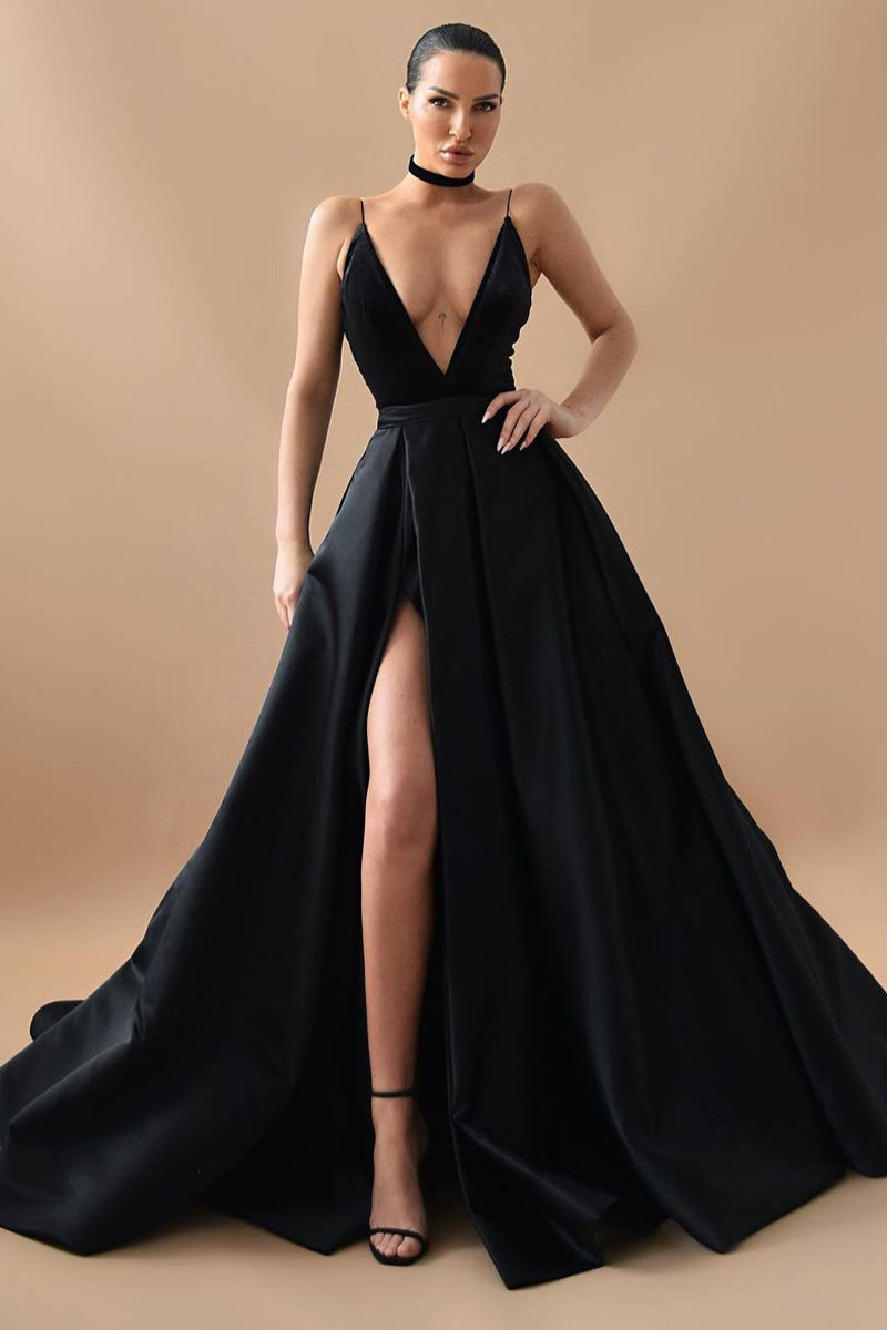 Evening Glamour Black Satin Backless Gown – JewelClues