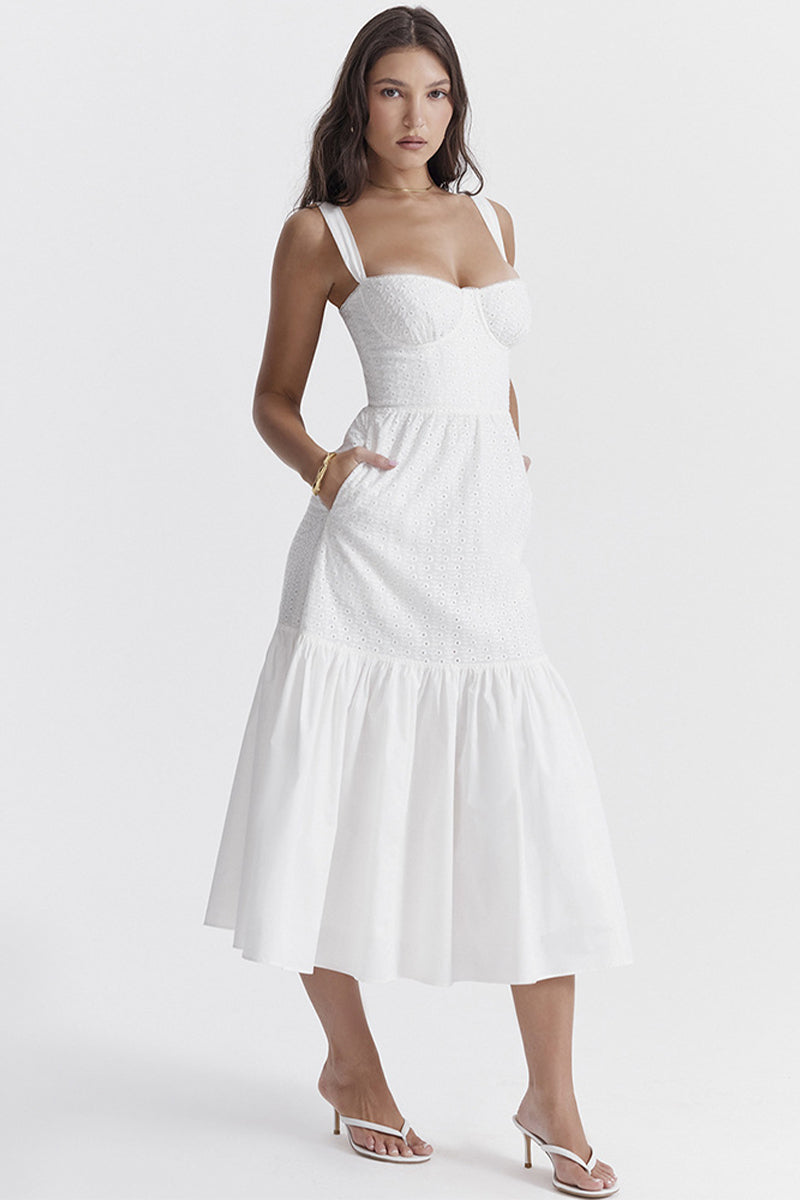 Dramatic Perfection White Tulle Sleeveless Tiered Midi Dress