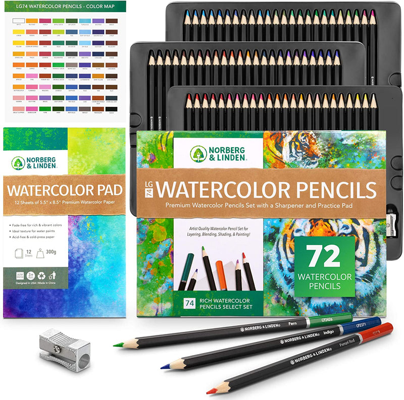 Norberg & Linden Real Waterbrush Set - 48 Watercolor Paint Markers, 1  Refillable Water Brush, Painting Pad - Nylon Tips for Drawing & Calligraphy  - Coloring Pens for Professional & Beginne 