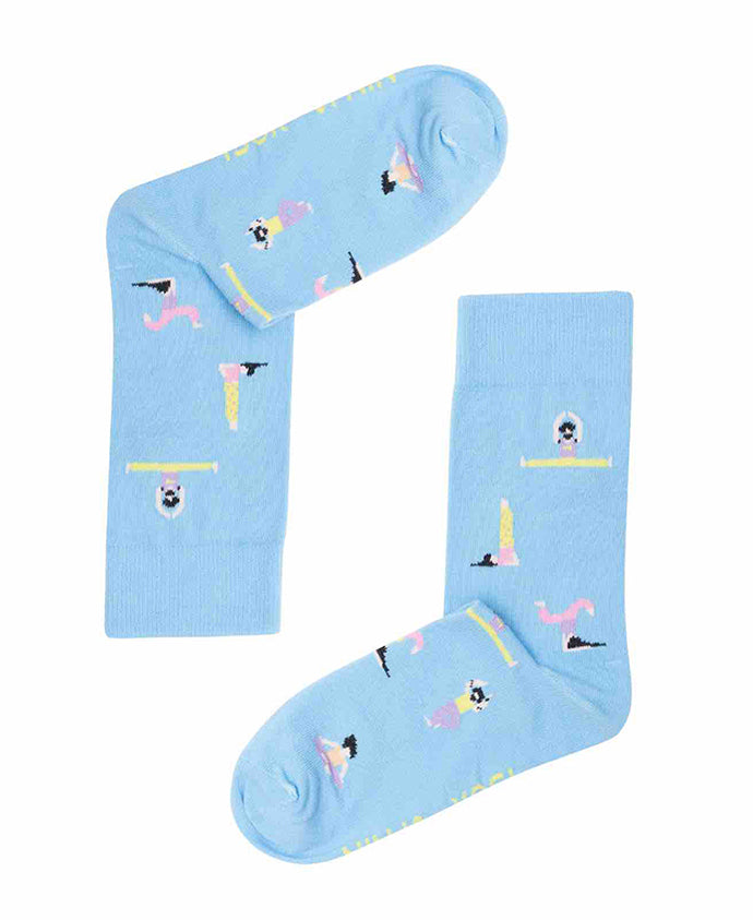 "Yoga Blue" socks on a white background