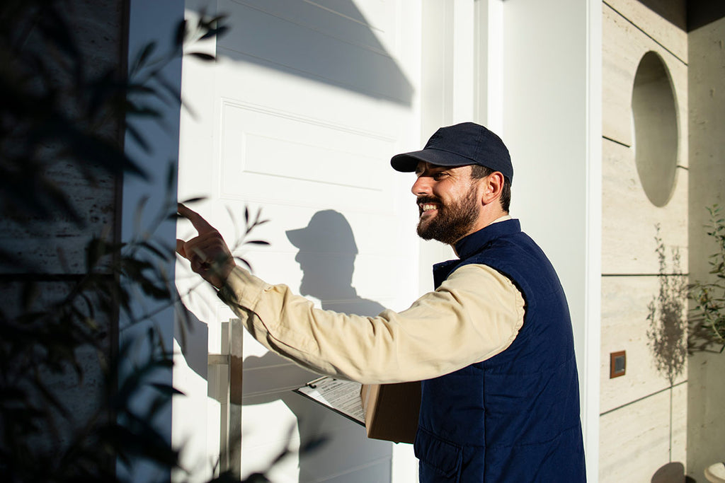 Delivery person ringing doorbell