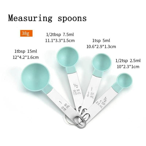 8 Pack Plastic Measuring Cups and Spoons Set with Stainless Steel Handle