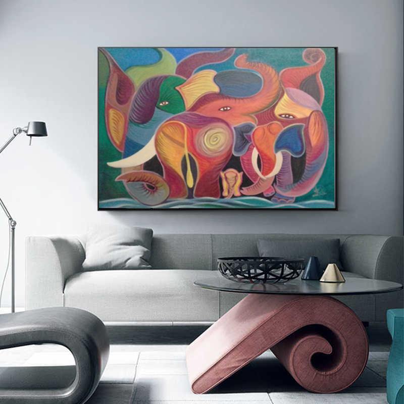 Hand Painted Oil Painting Elephant Canvas Wall Art For Home Decoration