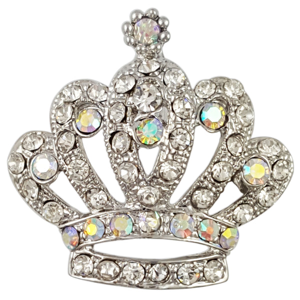 rhodium plated crystal crown brooch pendant