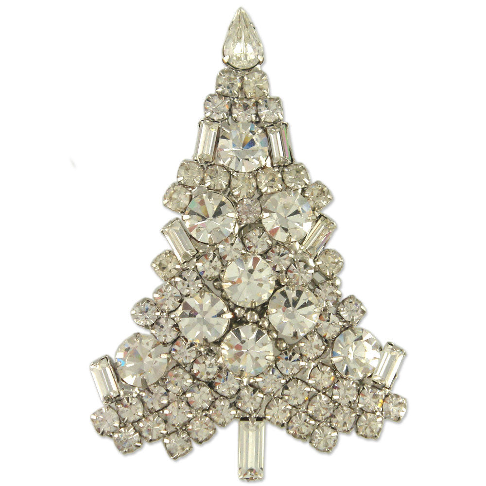 Rhodium Plated Christmas Tree Brooch