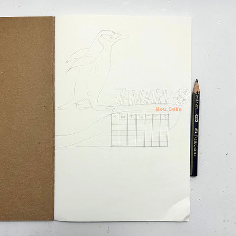 Bullet Journal with a graphite sketch