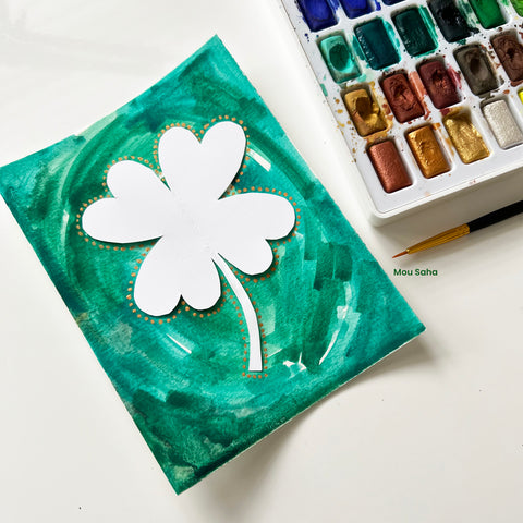 Watercolor four leaf clover and watercolor pan
