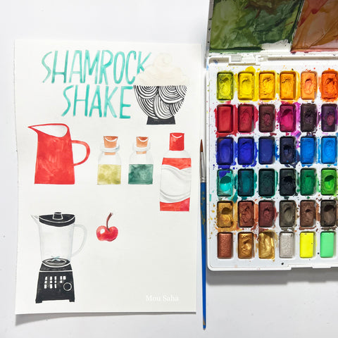 Watercolor shamrock shake illustration