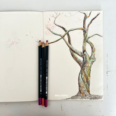 A tree illustration with Goldfaber Color Pencils