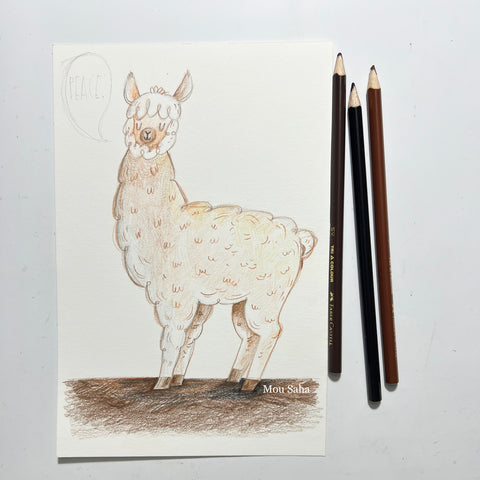 "Peace" alpaca with colored pencils