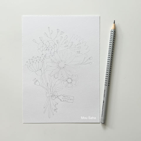 Flower sketch with a graphite pencil