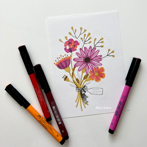 Pitt Artist Pens with a flower drawing