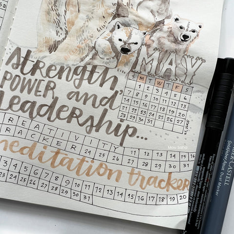 Polar bear sketch and hand lettering on a journal with a Pitt Artist Pen