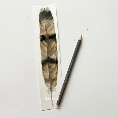 Watercolor feather bookmark with a Polychromos Color Pencil