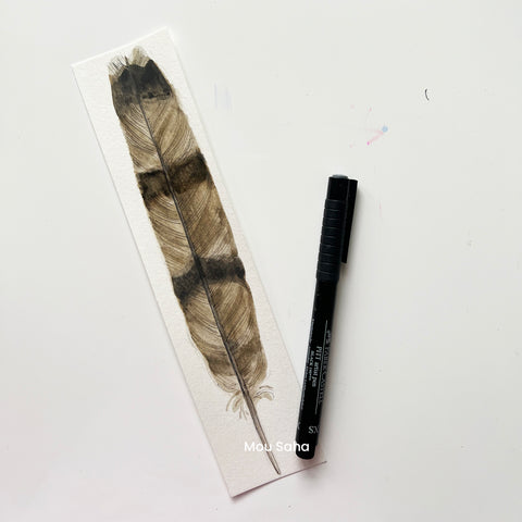Watercolor feather bookmark with a Pitt Artist Pen