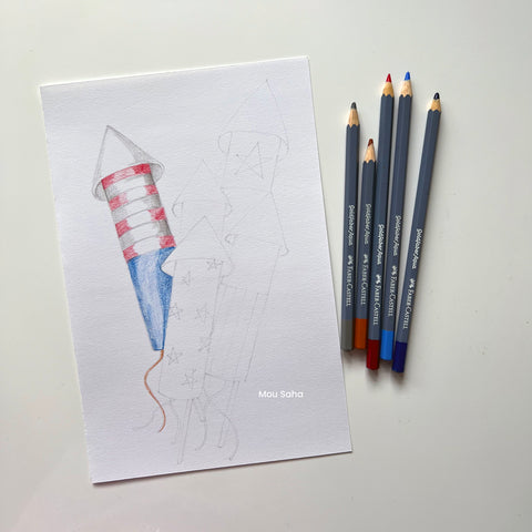 Sketch of a firework with watercolor pencils 
